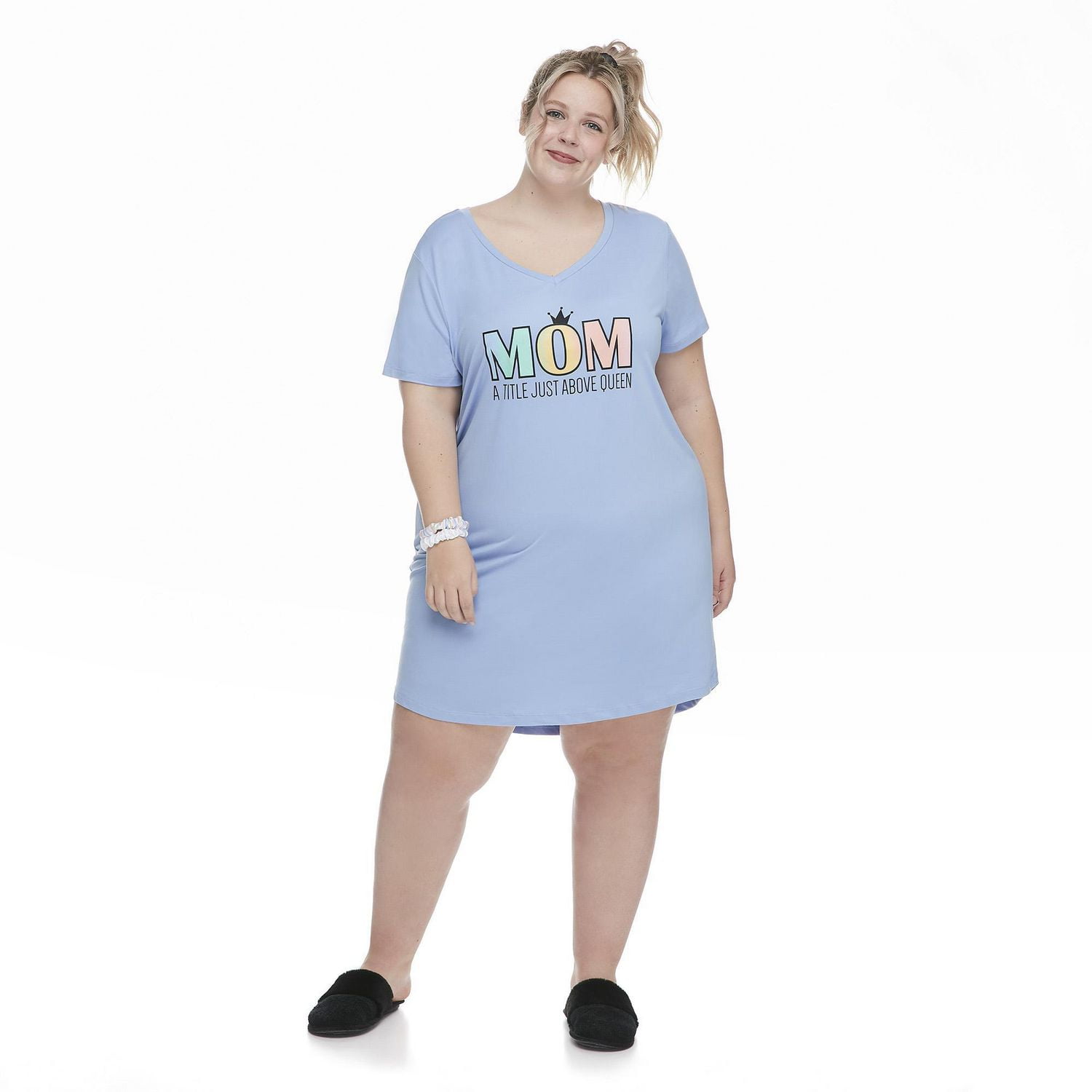 George Plus Women's Graphic Print Nightshirt and Scrunchies Set