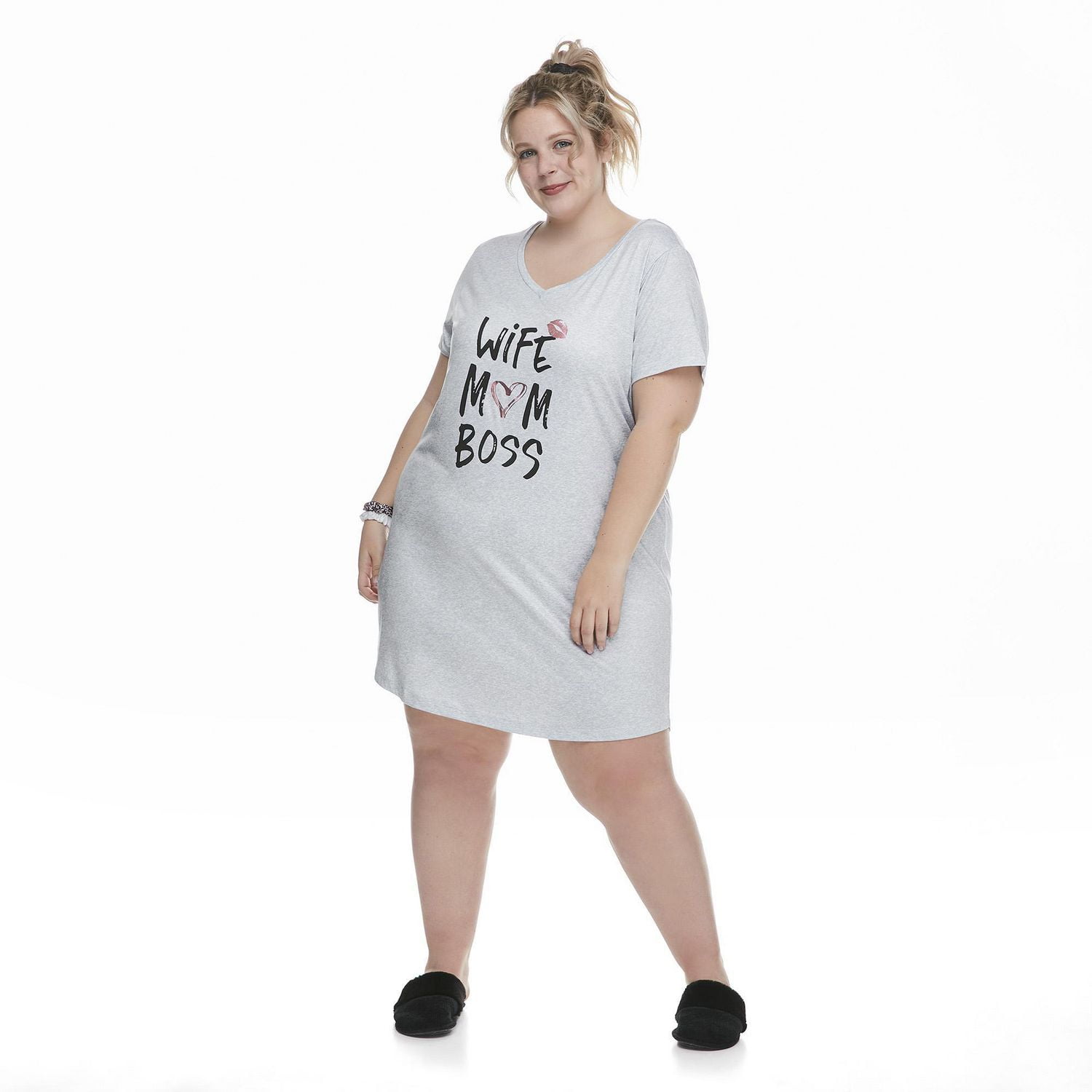 George Plus Women's Graphic Print Nightshirt and Scrunchies Set