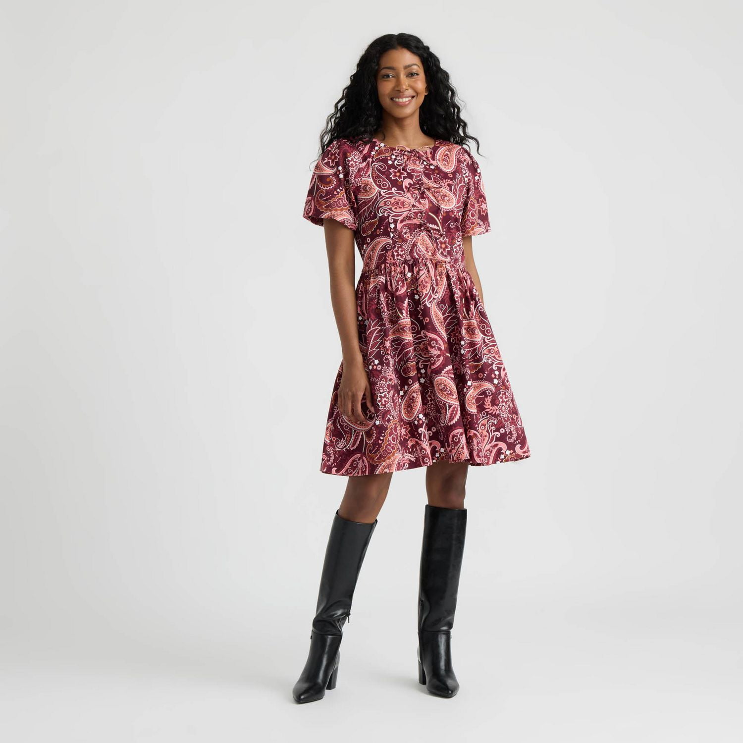 Robe à manches bouffantes avec nœud à l'avant de Mexx pour femmes