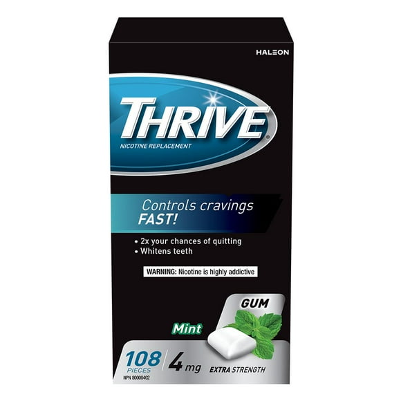 Gomme Thrive 4 mg Extra-forte Remplacement de la nicotine Menthe, 108 morceaux