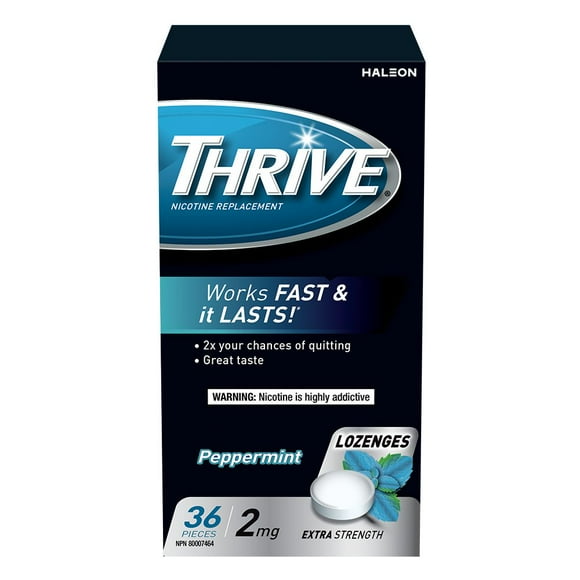 Pastilles Thrive 2mg Force régulière Remplacement de la nicotine Menthe, 36 morceaux