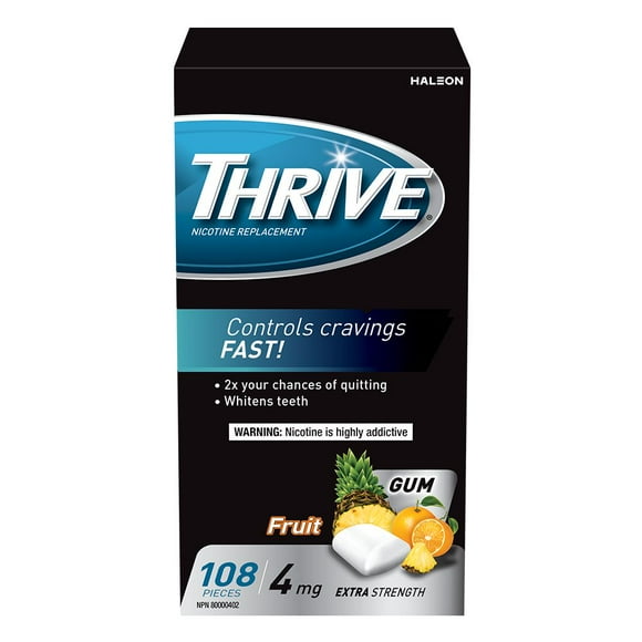 Gomme Thrive 4 mg Extra-forte Remplacement de la nicotine Fruits, 108 morceaux
