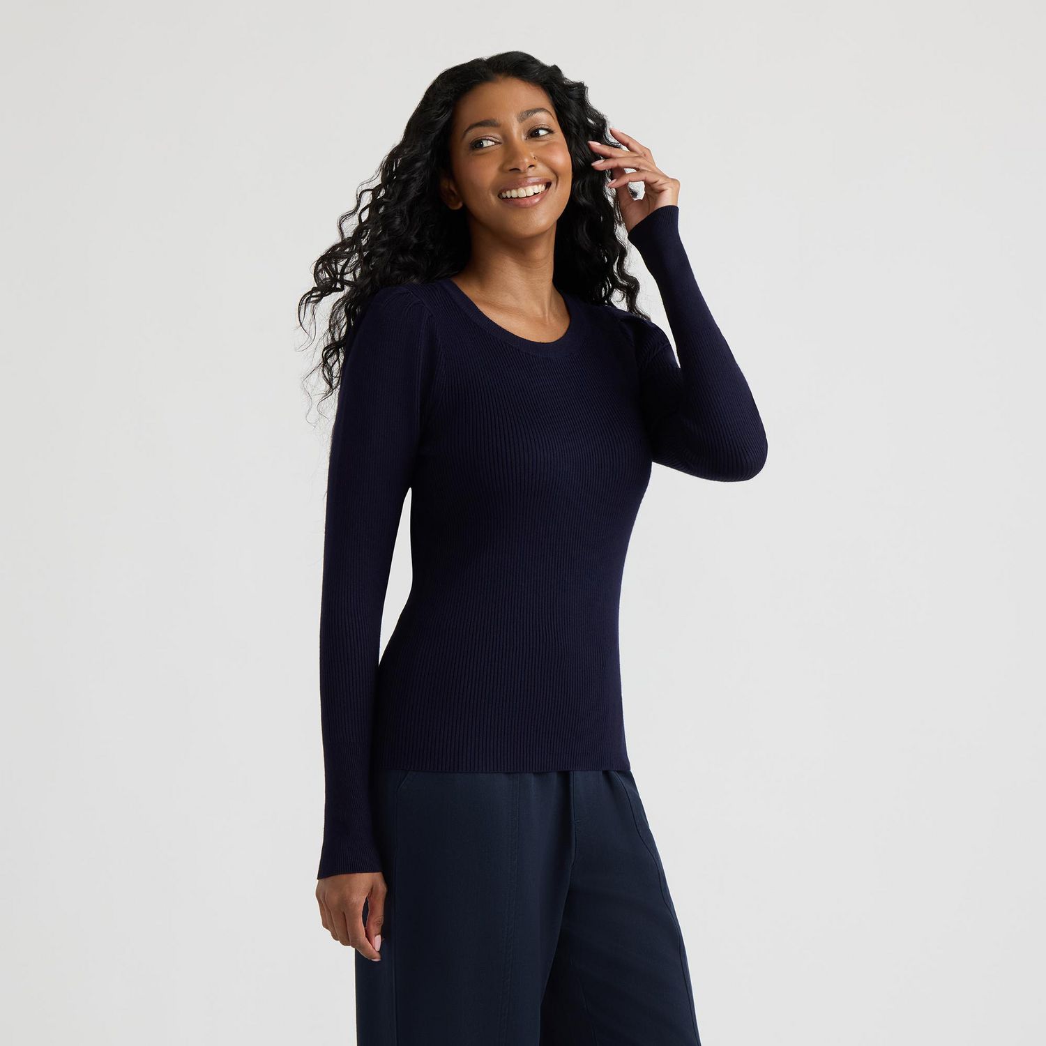 Haut à col rond avec manches bouffantes froncées de Mexx pour femmes