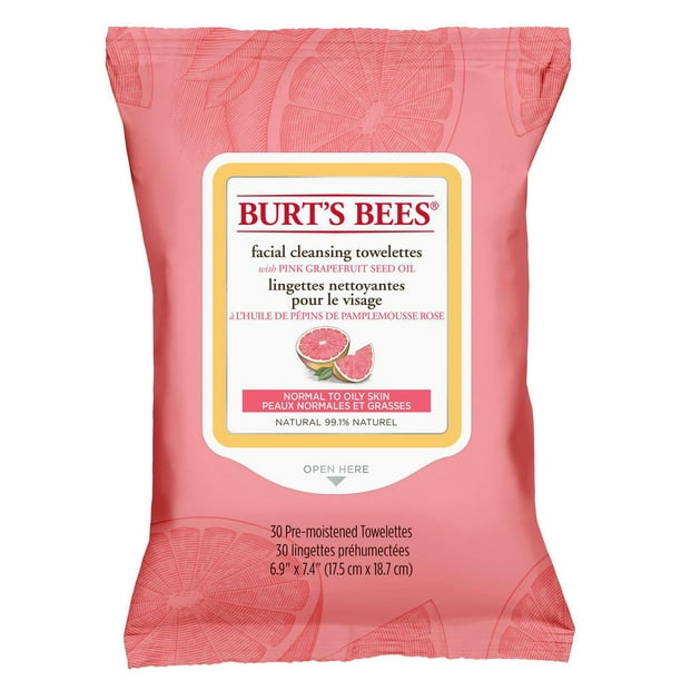 Burt's Bees® Lingettes nettoyantes pour le visage - Pamplemousse rose (emballage de 30)