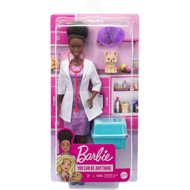 Barbie Vétérinaire et Accessoires avec Poupée Brune 