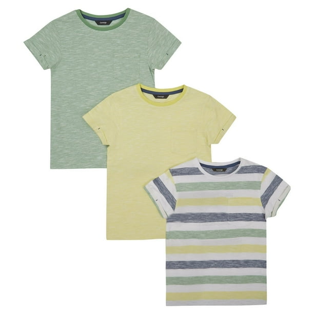 Paq. de 3 t-shirts à rayures et à couleur unie George British Design pour garçons