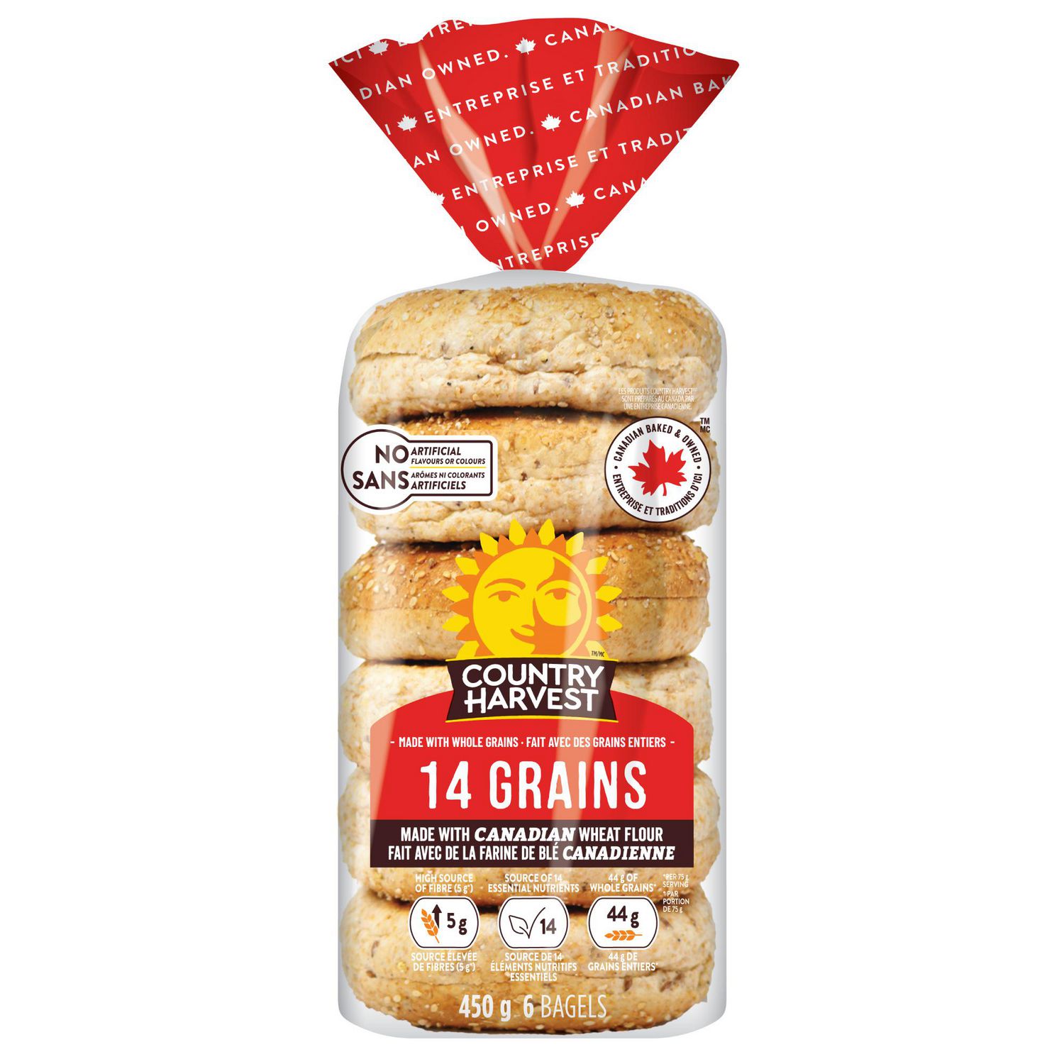 Country Harvest 14 Grains Bagels, No Artificial Flavours or Colours, 6 Count, 450 g