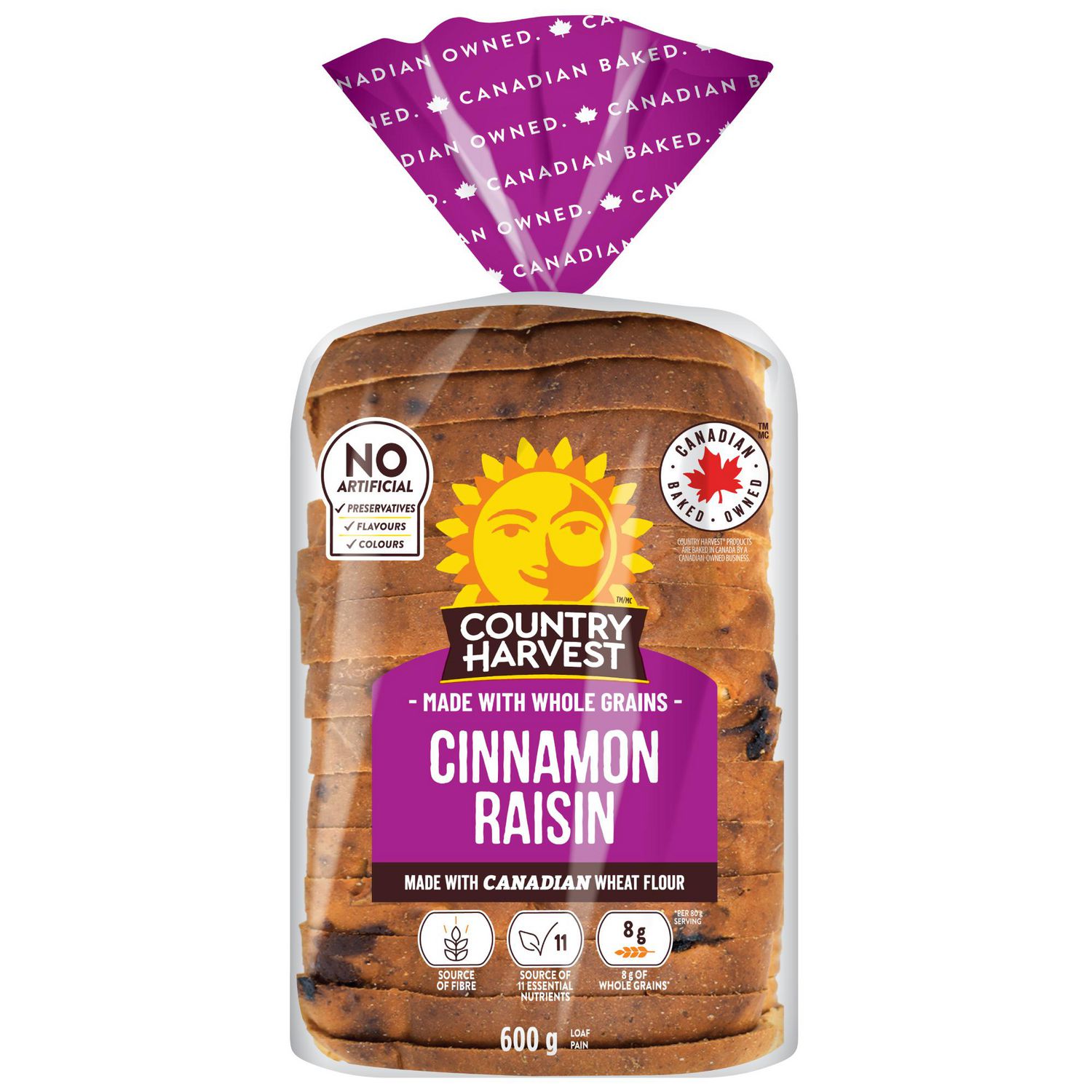 Country Harvest Cinnamon Raisin Bread, No Artificial Preservatives, Flavours or Colours, 600 g
