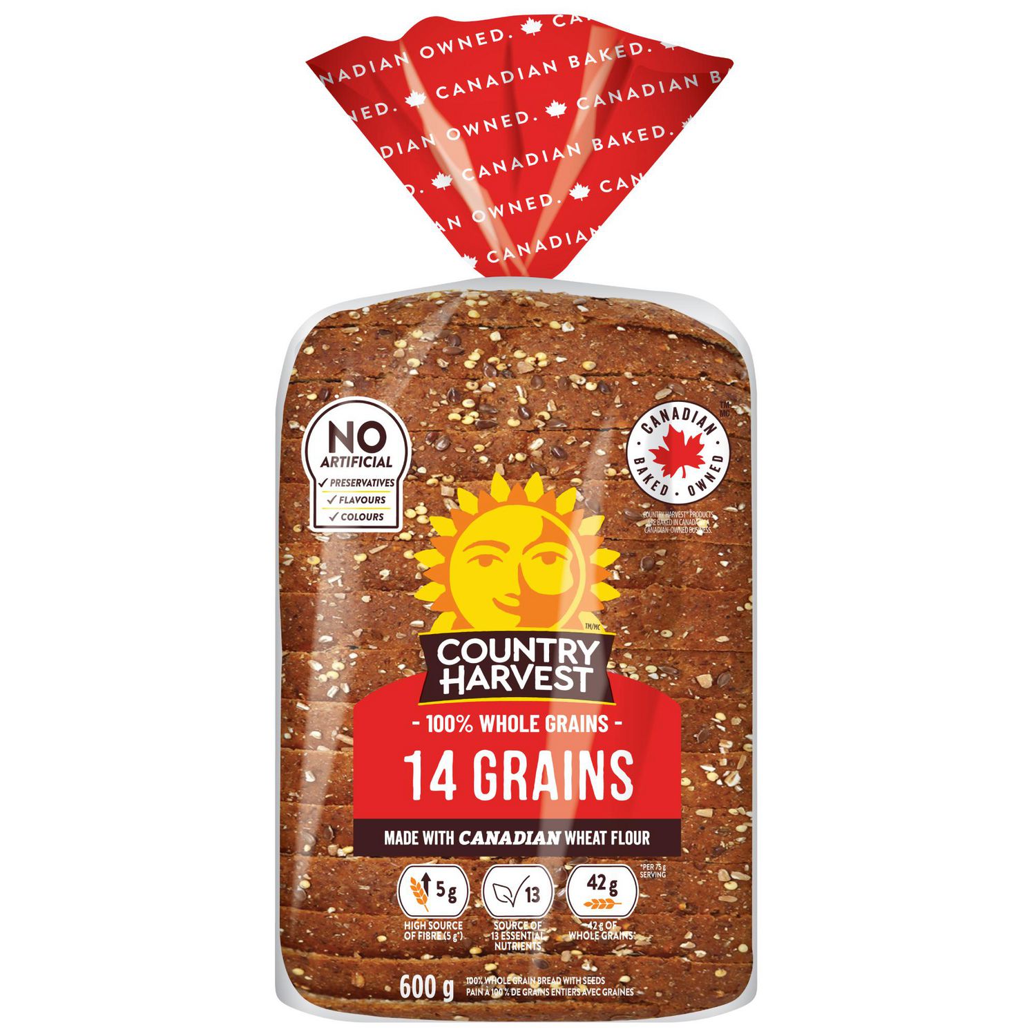 Pain 14 grains de Country Harvest, Grains entiers à 100 %, Sans agents de conservation, arômes ni colorants artificiels, 600 g