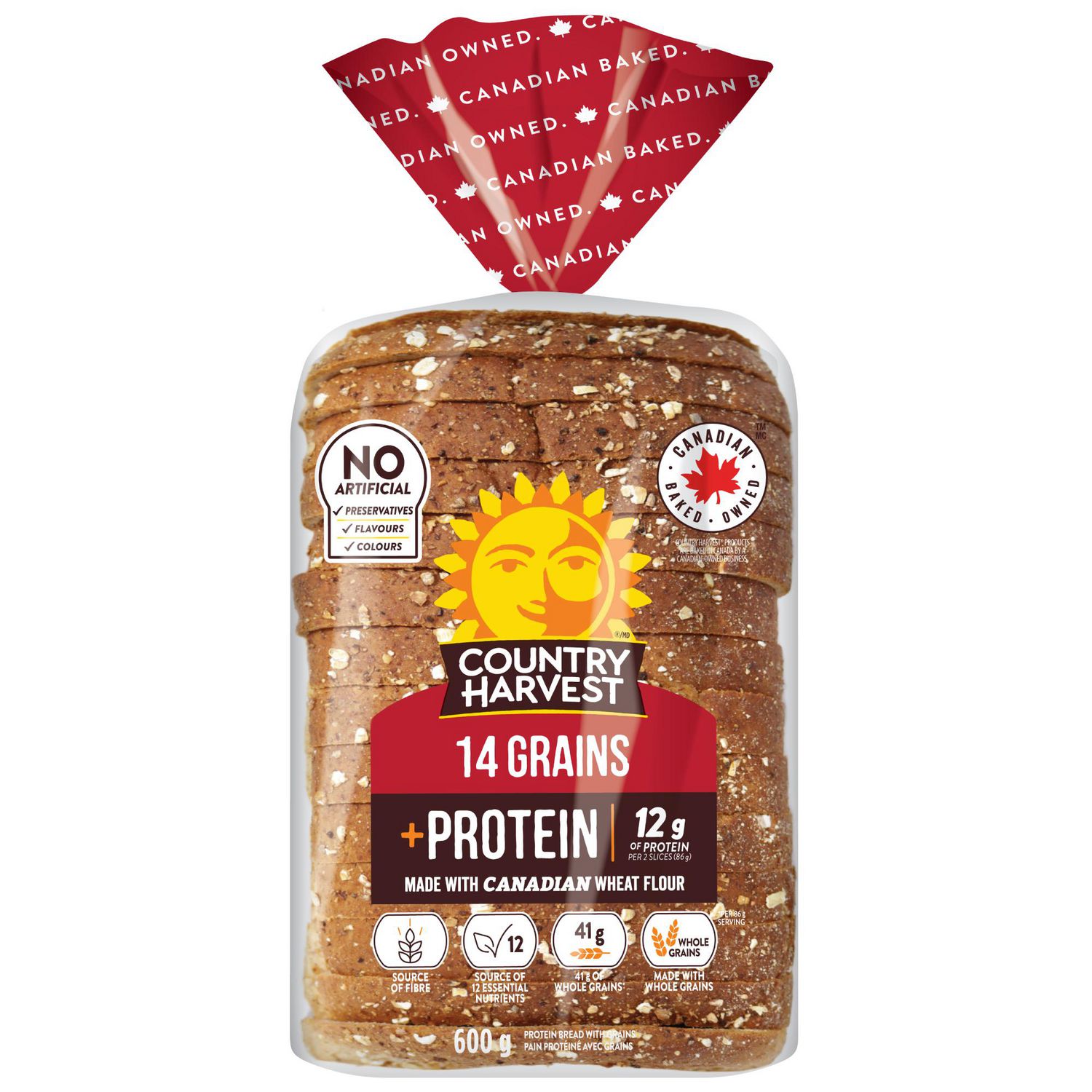 Country Harvest 14 Grains & Protein Sliced Bread, 12g Protein Per Serving, No Artificial Preservatives, Flavours or Colours, 600g