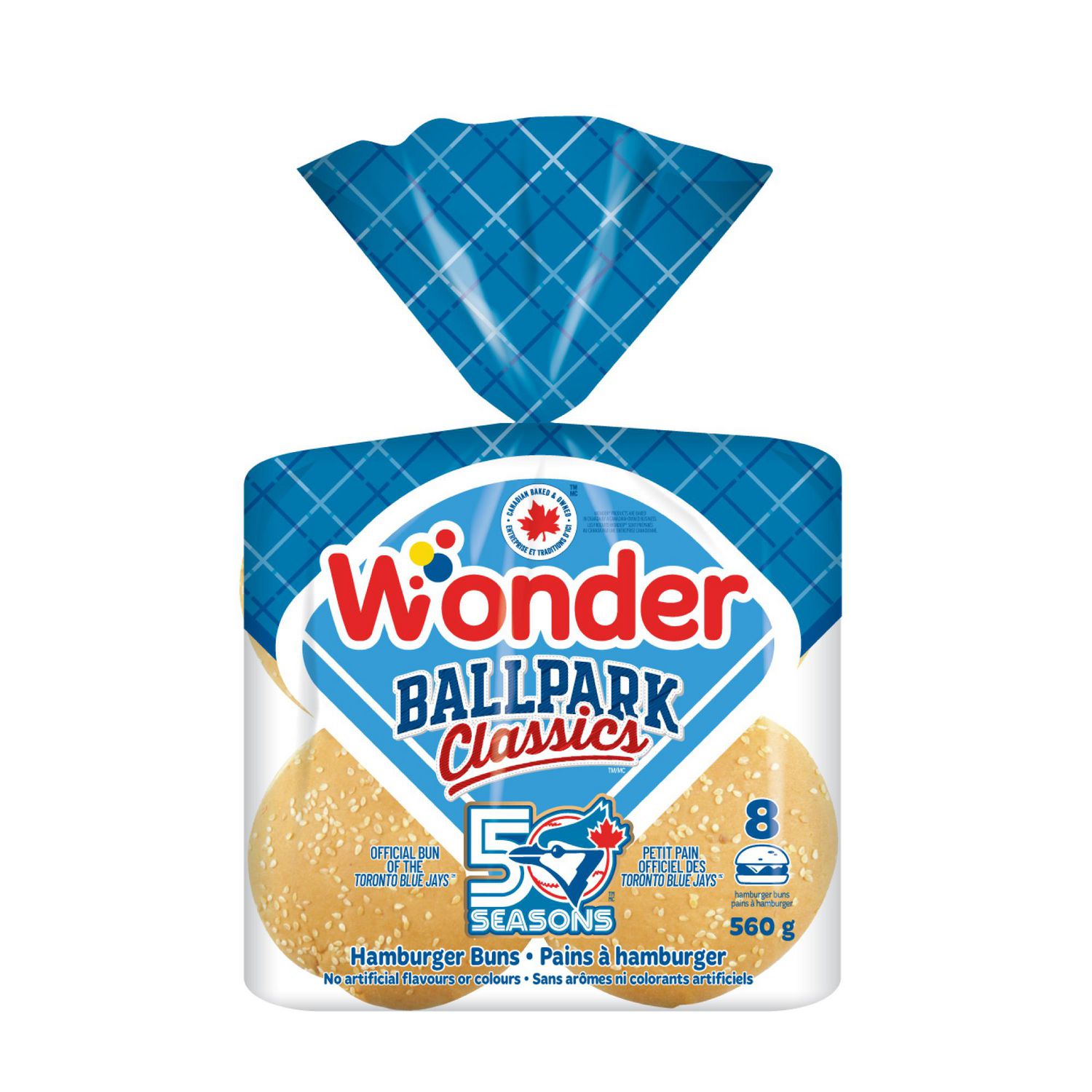 Wonder Ball Park Classic Hamburger Buns, No Artificial Flavours or Colours, 8 Count, 560 g