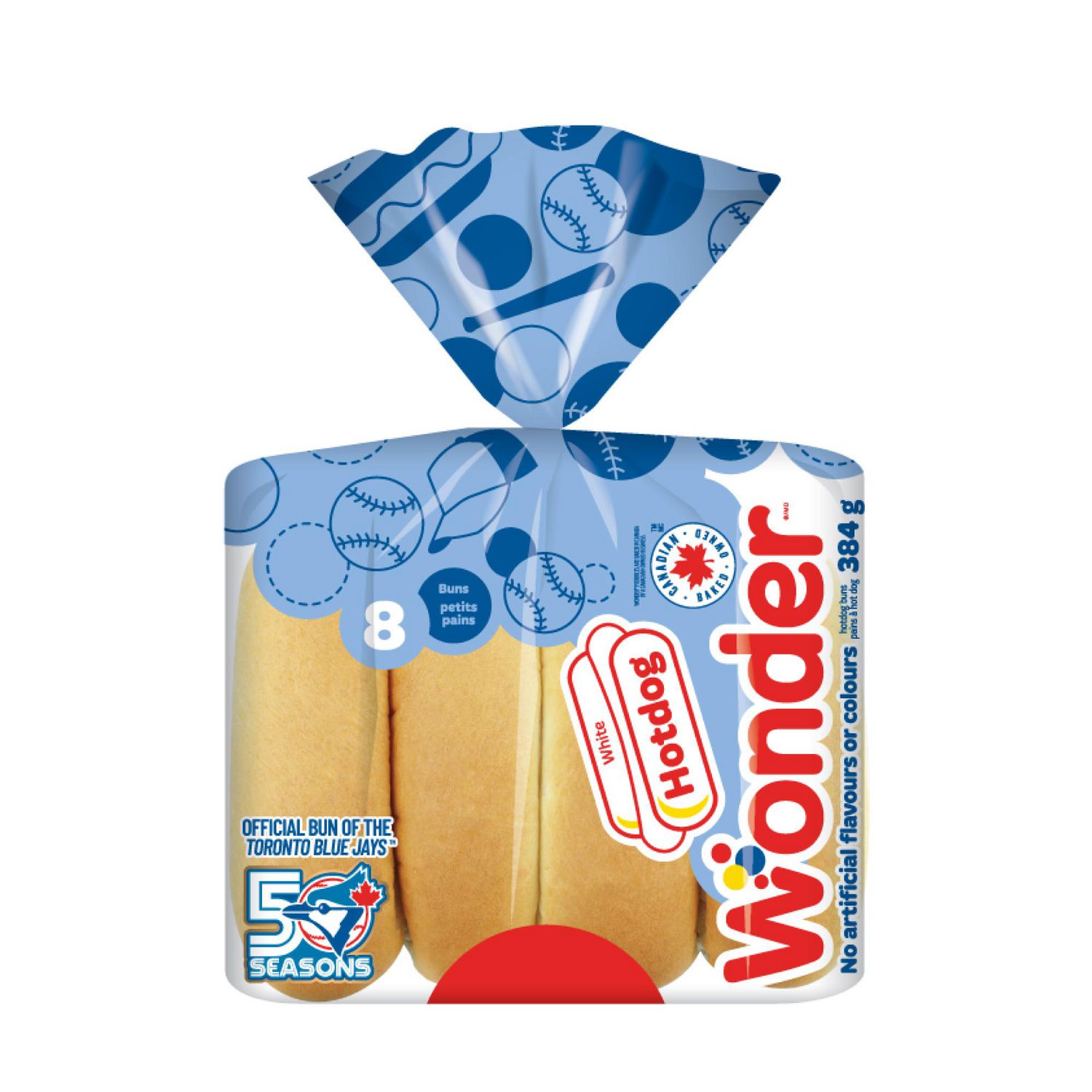 Wonder White Hotdog Buns, No Artificial Flavours or Colours, 8 Count, 384 g