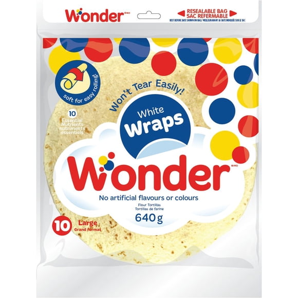 Wonder Large 10" White Wrap, 10 Count, 640 g