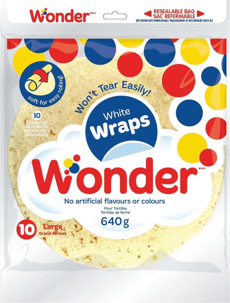 Wonder Large 10" White Wrap, No Artificial Flavours or Colours, 10 Count, 640 g