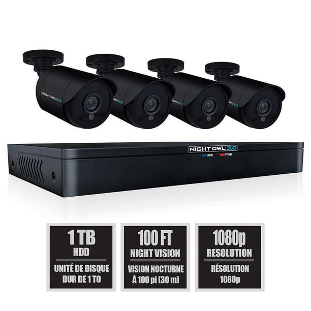 Night Owl 8 Channel 1080p 4 Filaire 1080p Spotlight Caméras DVR Bluetooth avec disque dur de 1 To
