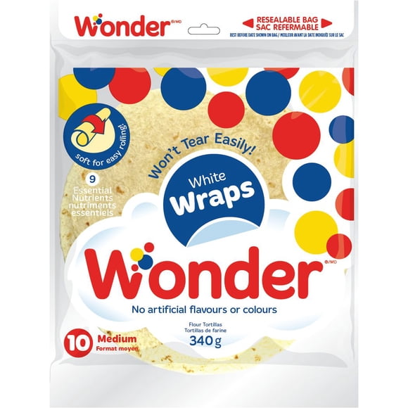 Wonder White Medium Wrap, 10 Pack, 340 g