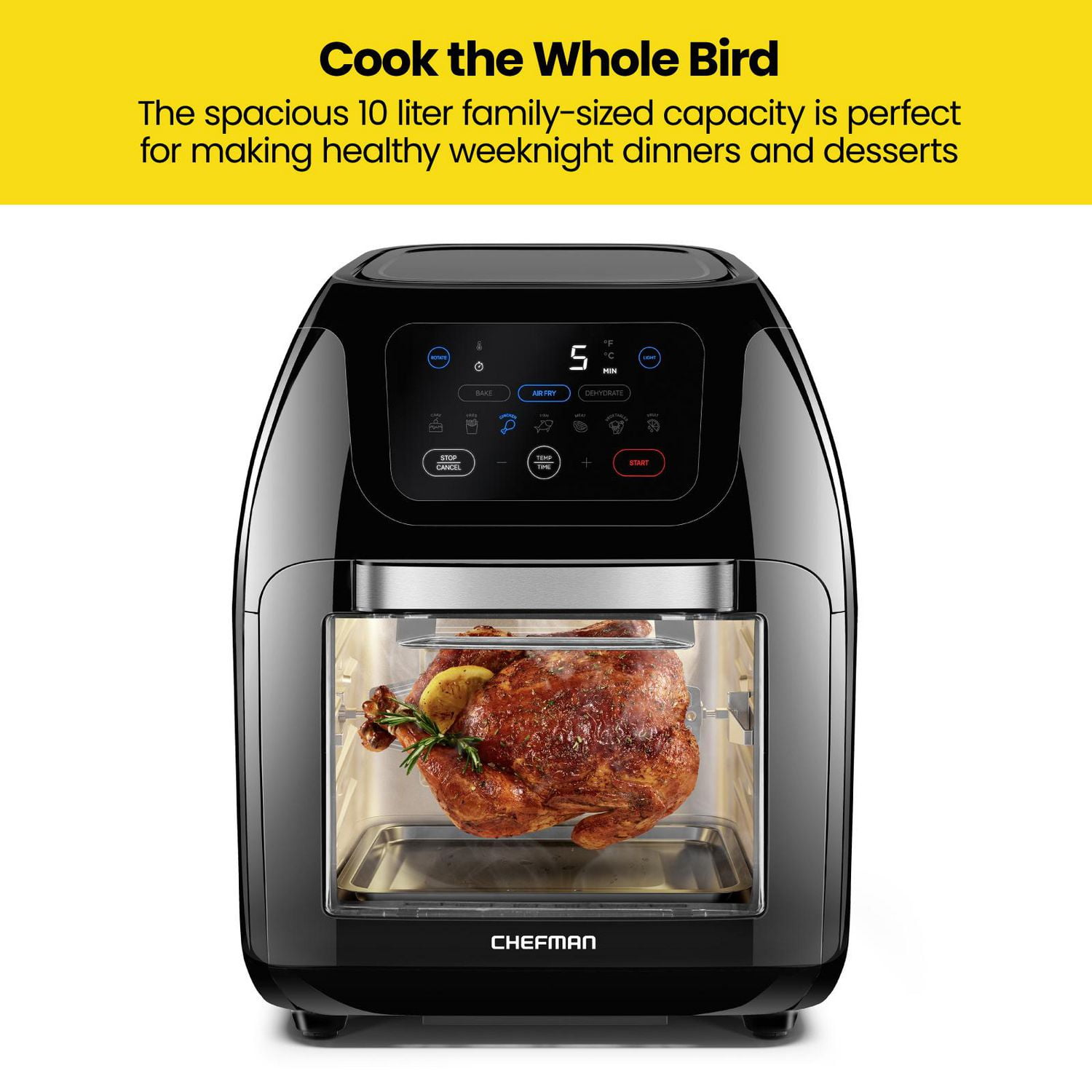 Chefman Multifunctional Digital 10 Qt. Air Fryer Rotisserie Fry Roast Bake 17 Presets Black New Walmart