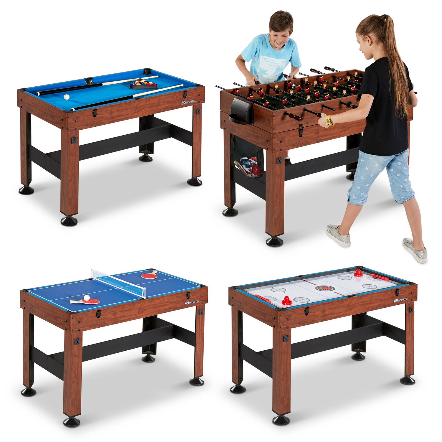 Table Tennis or Billiards Combo Table MD Sports New Multi-Game Play Foosball Slide Hockey 54, 4 in 1 