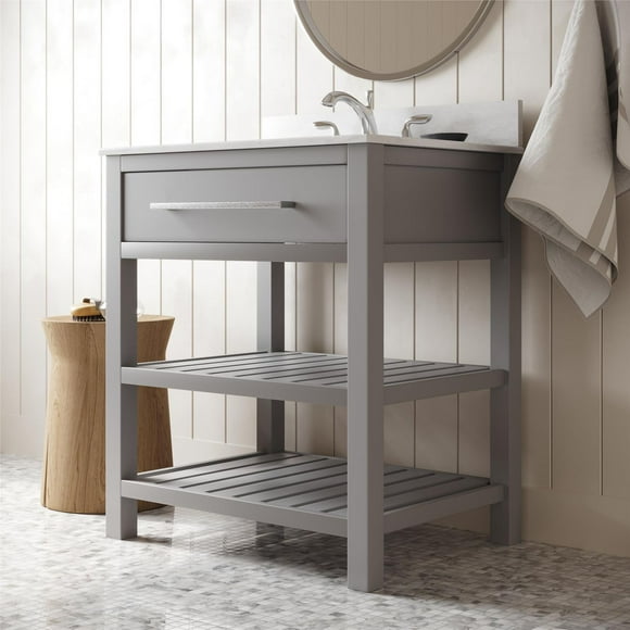 DHP Camden 30” Bathroom Vanity, Gray with Silver Towel Rack