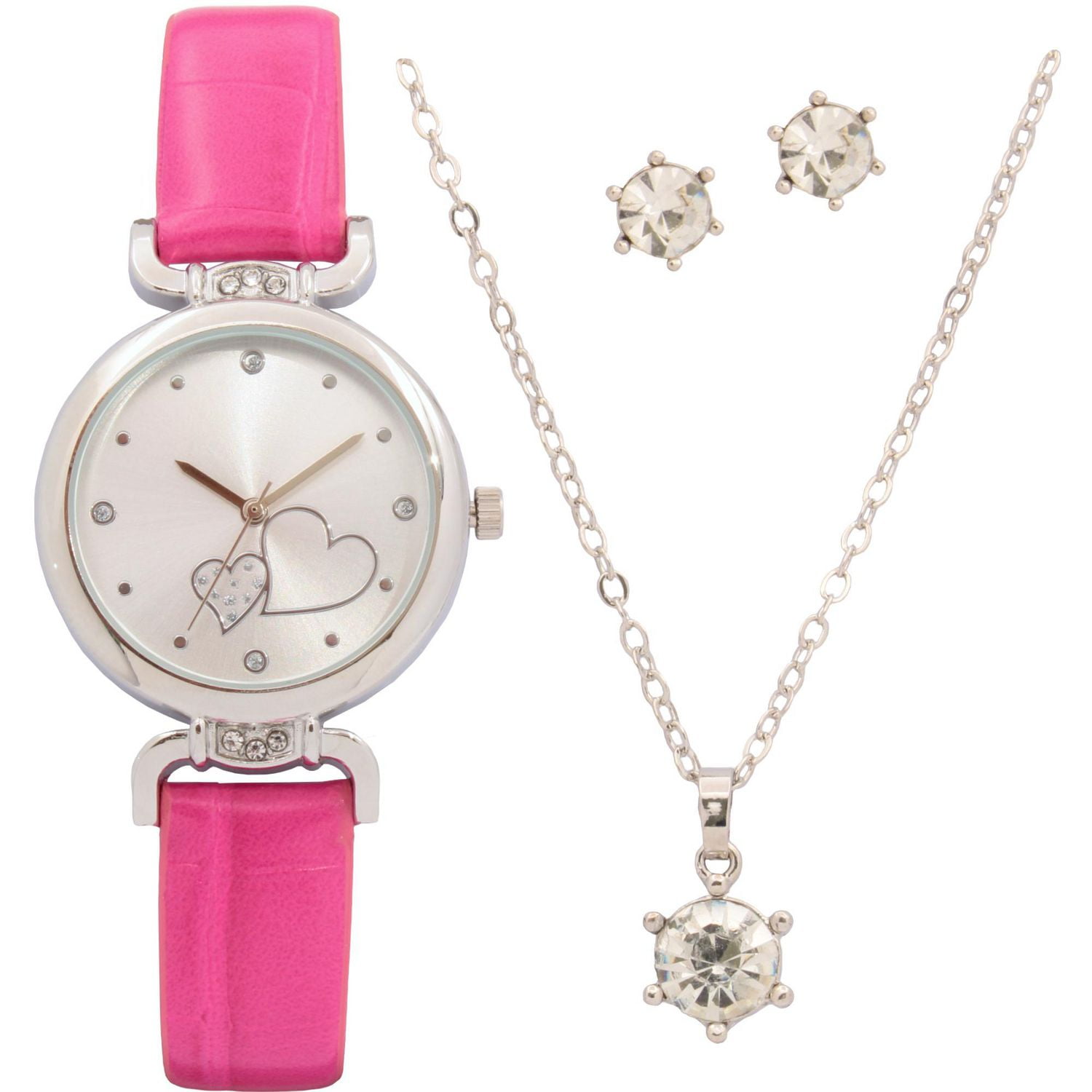 Ladie's Fashion Watch Set with Silver Necklace and Earrings