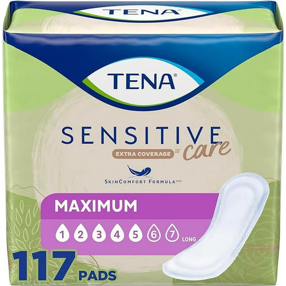 TENA Sensitive Care Incontinence Pads for Women, Extra Coverage, Maximum Absorbency, Long Pads 117 Count.