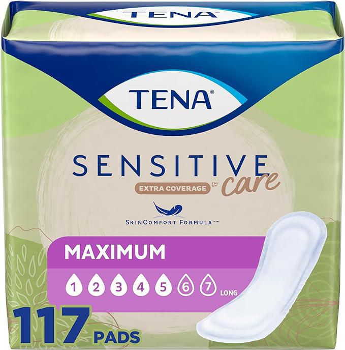 Serviettes d'incontinence TENA Sensitive Care Extra Coverage absorption maximale longues 117 Count.