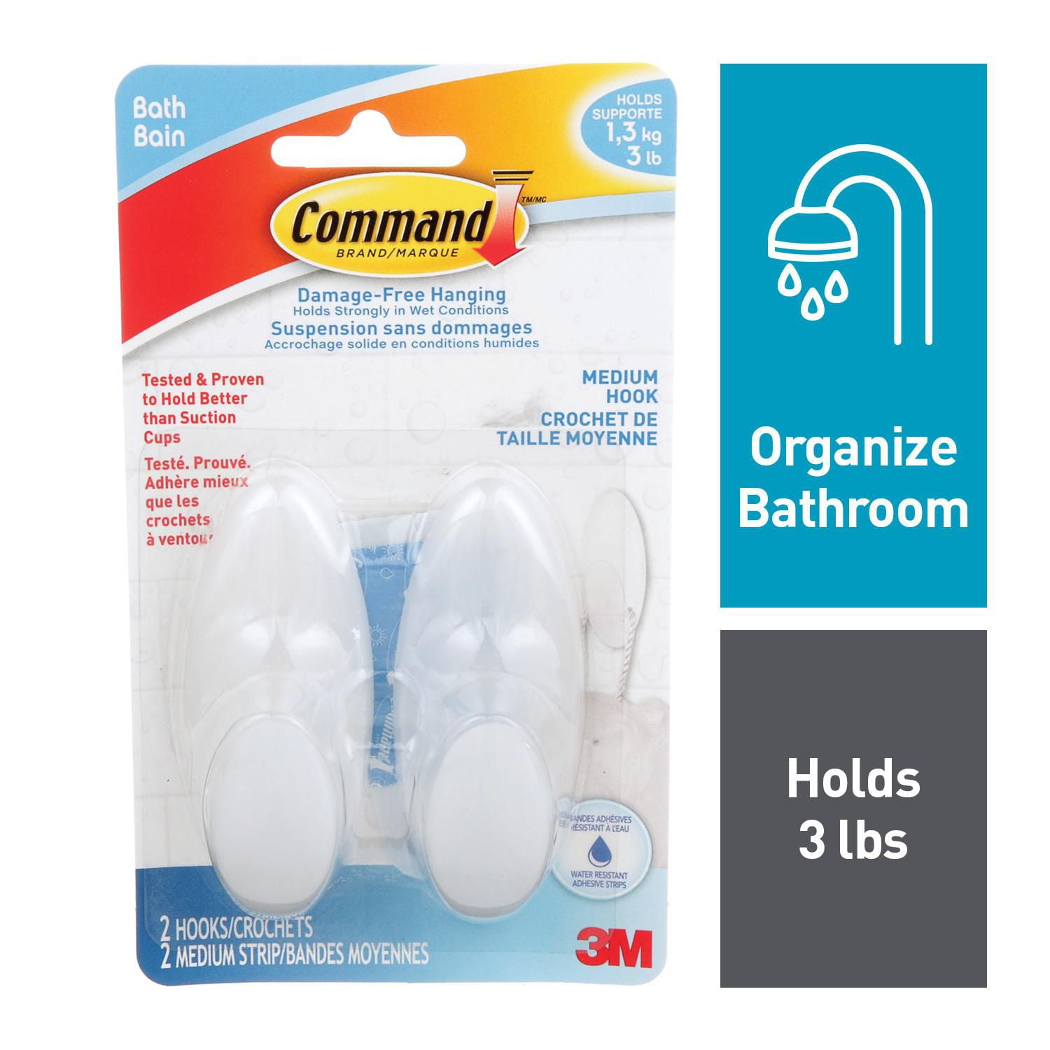 Command™ Bath Hooks BATH18-EF, Medium, Frosted, 3 lb (1.4 kg), 2