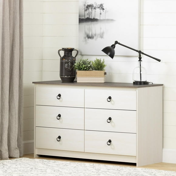 South Shore Plenny 6-Drawer Dresser, White Wash and Weathered Oak