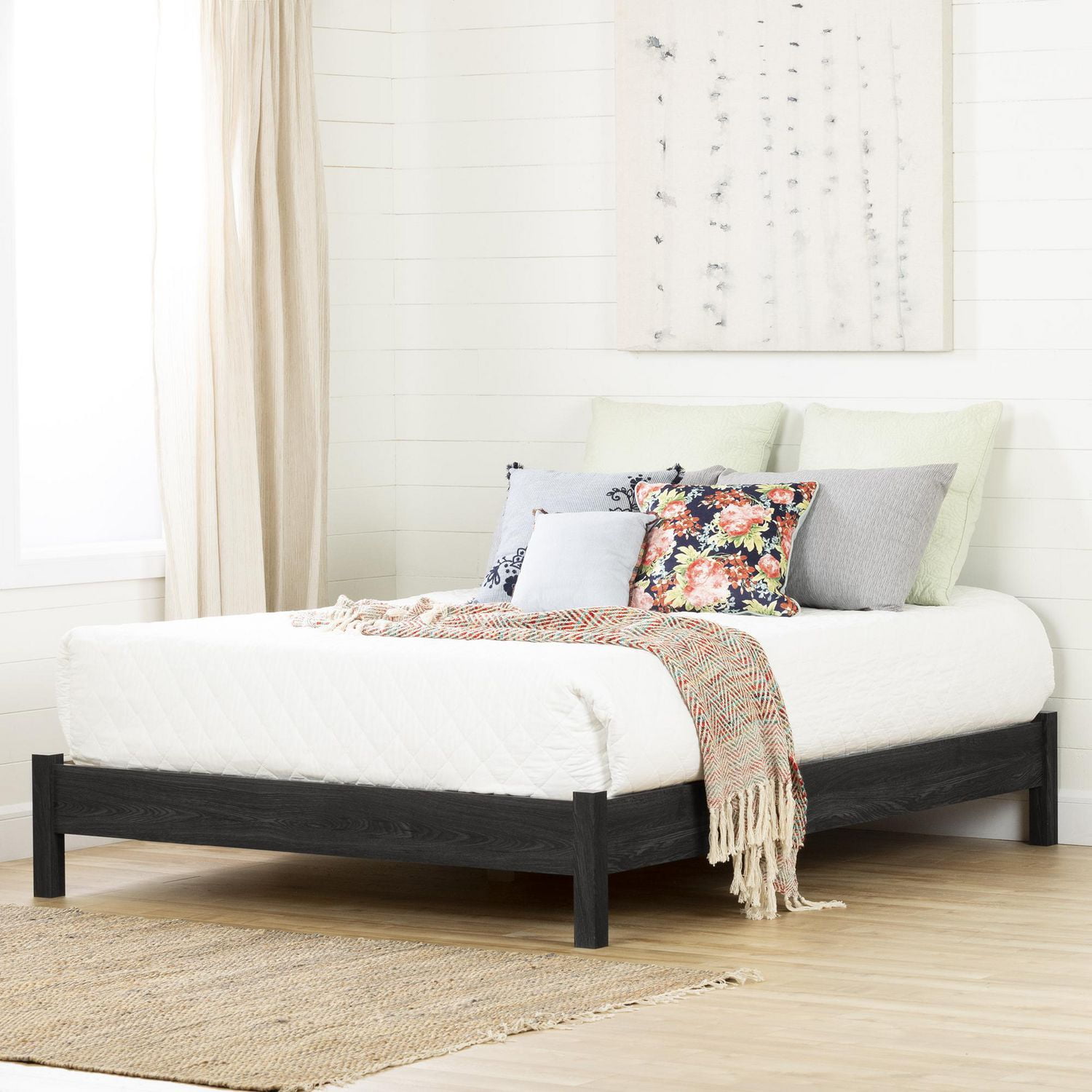 South Shore Step One Essential Queen Platform Bed on Legs, Gray Oak