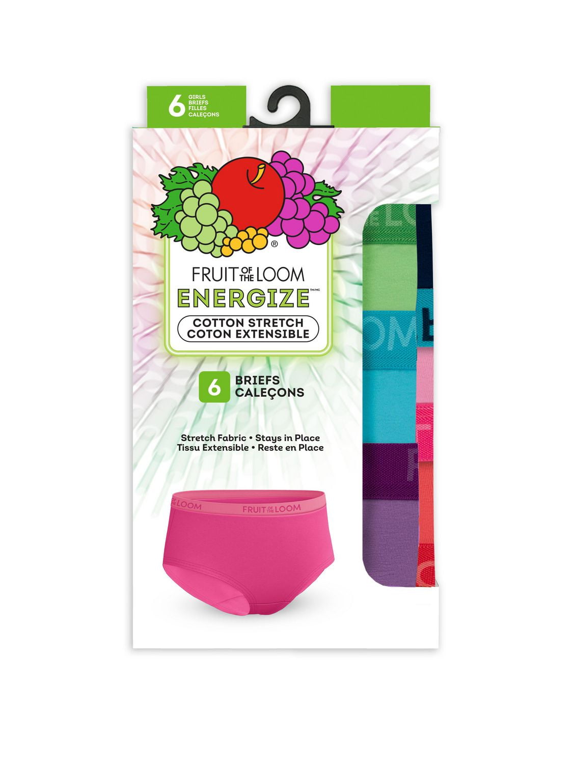 Girls' ENERGIZE Cotton Stretch Brief, Assorted pack of 6, 6