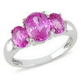 thumbnail image 1 of Tangelo 3 1/2 ct Created Pink Oval Sapphire Three Stone Ring in Silver, 1 of 1