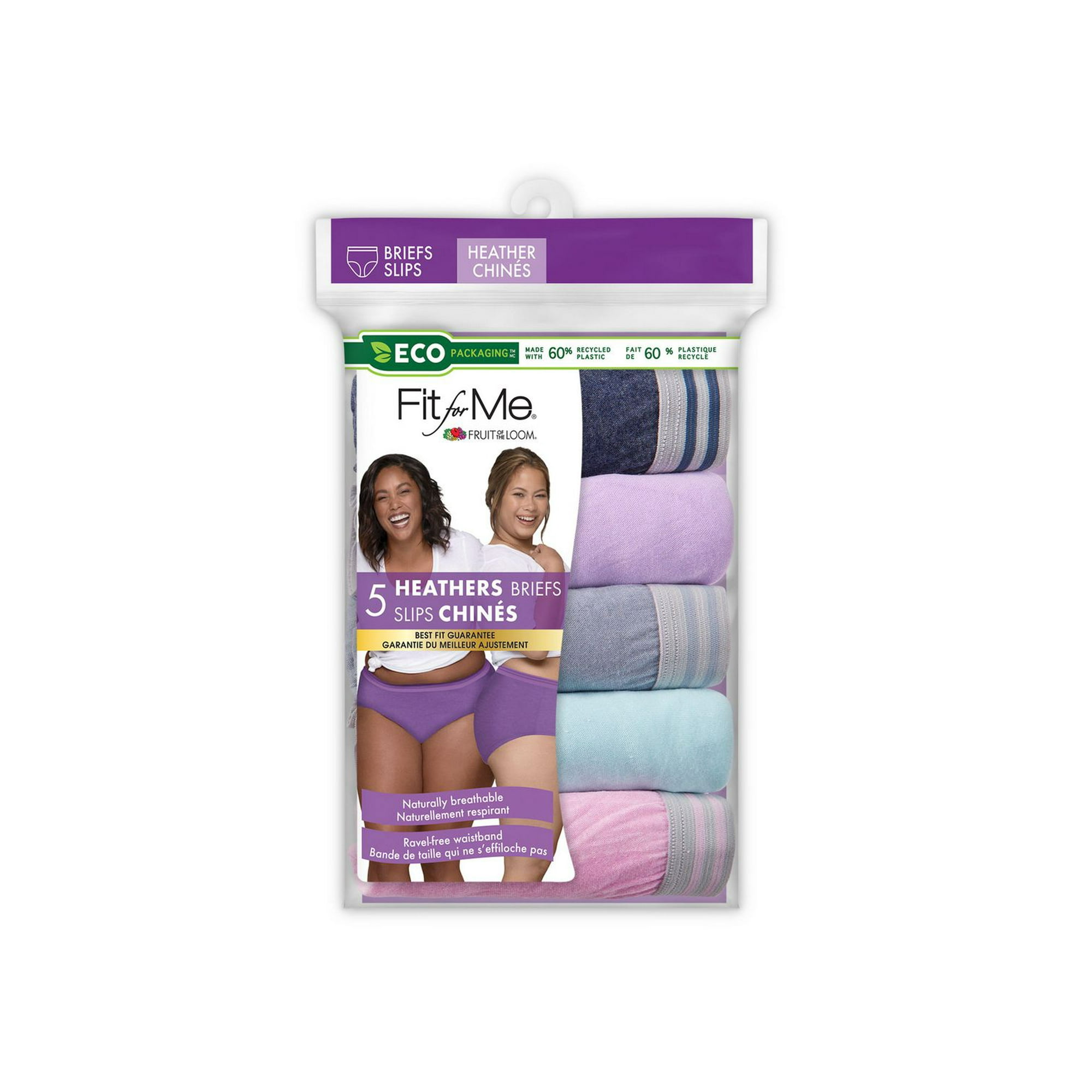 Fruit of the Loom Women's Plus Fit for Me Assorted Heather Brief Underwear,  5-Pack, Size: 9-13