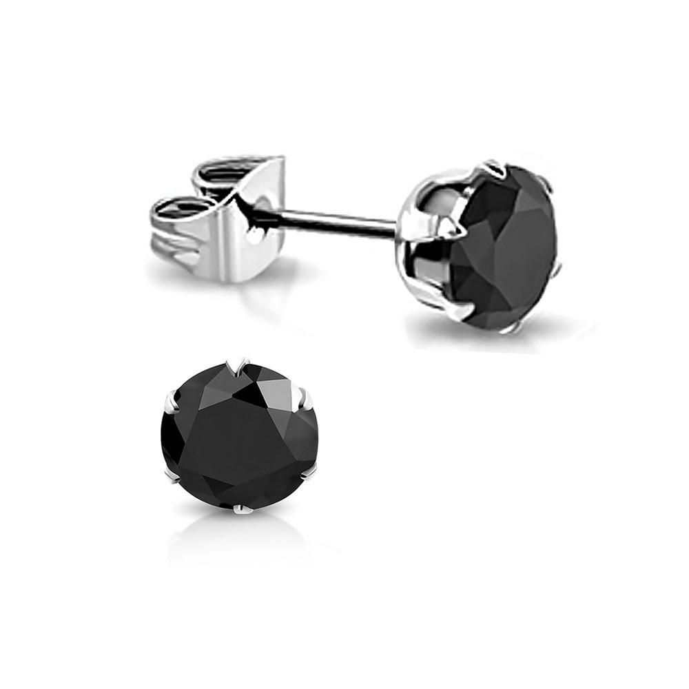 Pure316 Women's 4mm Prong-Set Round Stud Earrings with Jet Black CZ ...