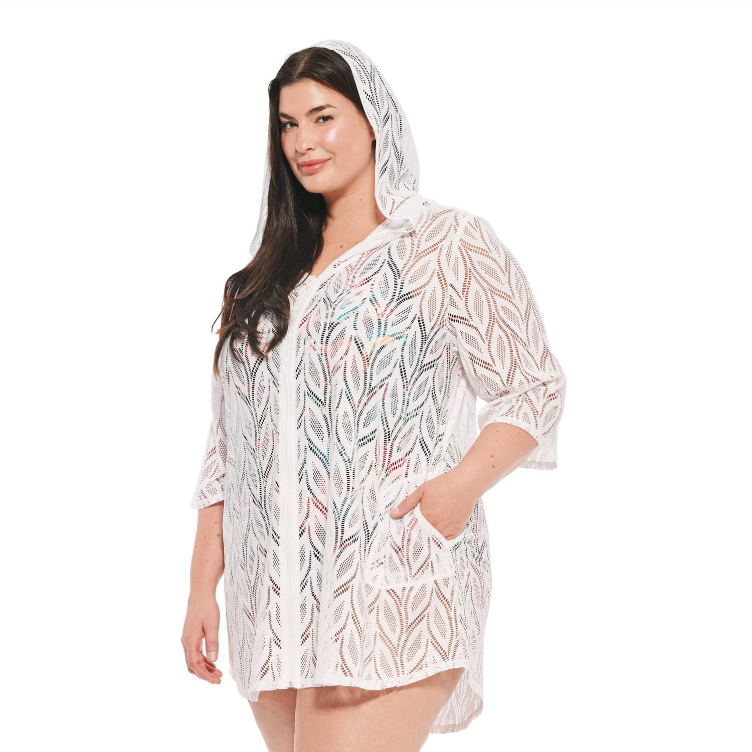 Krista Plus Women's Hooded Mesh Cover-Up Swimwear Lightweight Beachwear