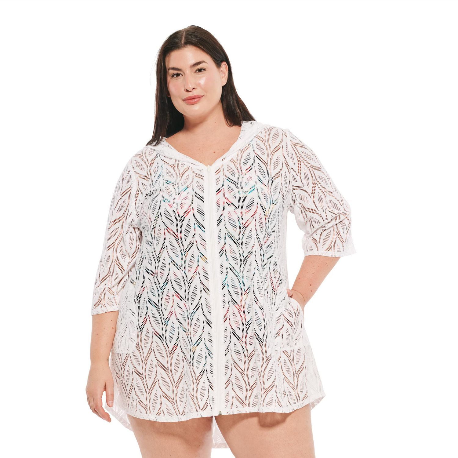 Krista Plus Women's Hooded Mesh Cover-Up Swimwear Lightweight Beachwear