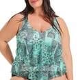 thumbnail image 3 of Krista Plus Women's V Neck Mesh Tiered Ruffle Tankini Swim Top, 3 of 7