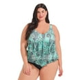 thumbnail image 1 of Krista Plus Women's V Neck Mesh Tiered Ruffle Tankini Swim Top, 1 of 7