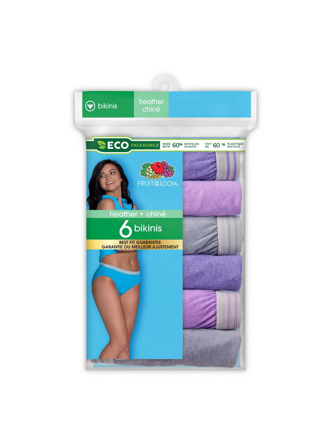 Bikini chiné Fruit of the Loom pour femmes, paquet assorti de 6 Tailles 5 à 9