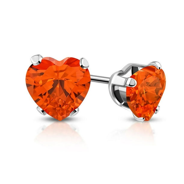 Boutons d’oreilles Pure316 pour femmes à motif de cœur d’amour sertis de 6 mm avec zircon cubique orange jacinthe