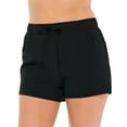 thumbnail image 1 of Krista Women's Black High-Waist Tactel Drawstring Swim Shorts Bottom, 1 of 6