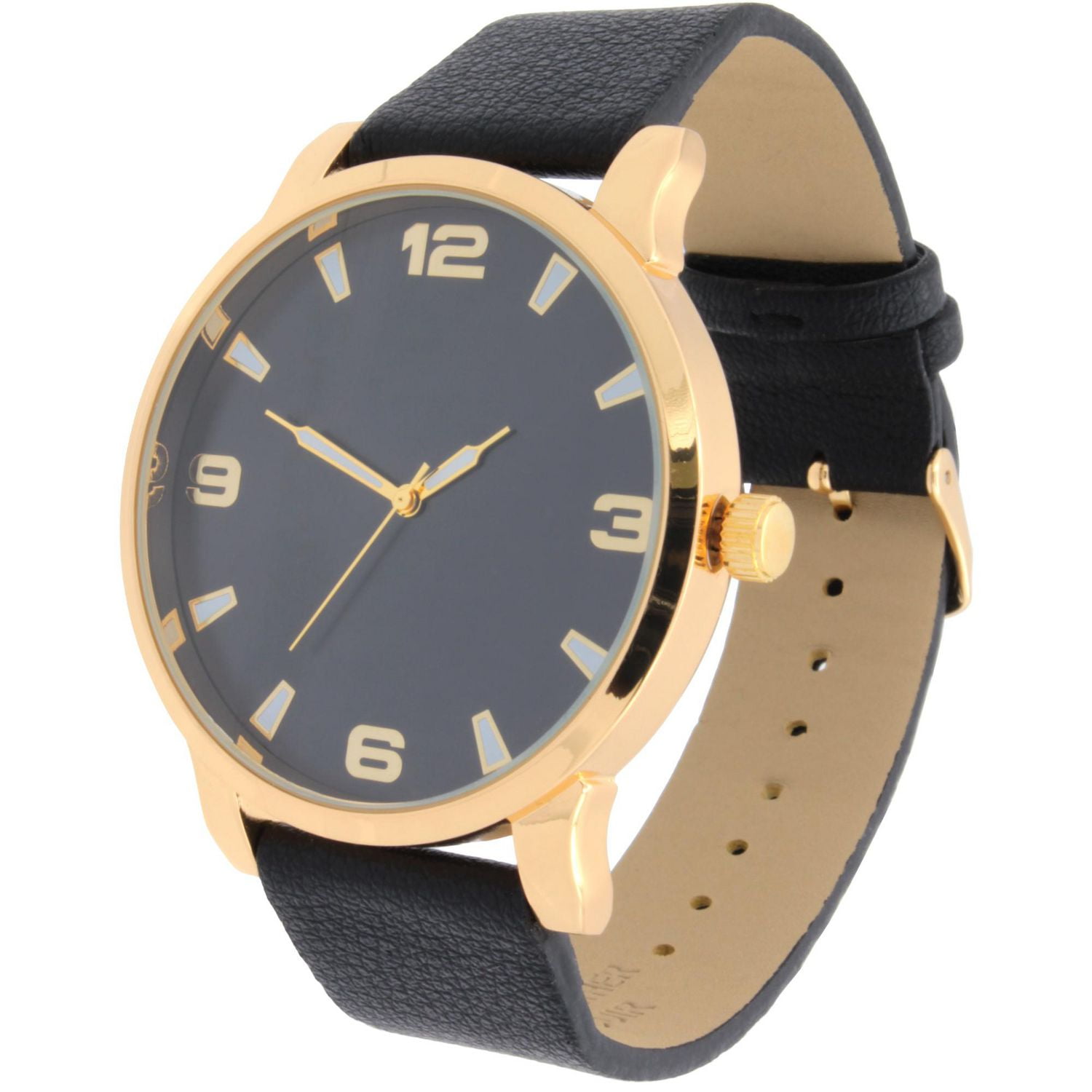 Montre analogique facile à lire pour homme avec bracelet en similicuire PU noir et collier avec pendentif en forme de pièce de monnaie de ton or