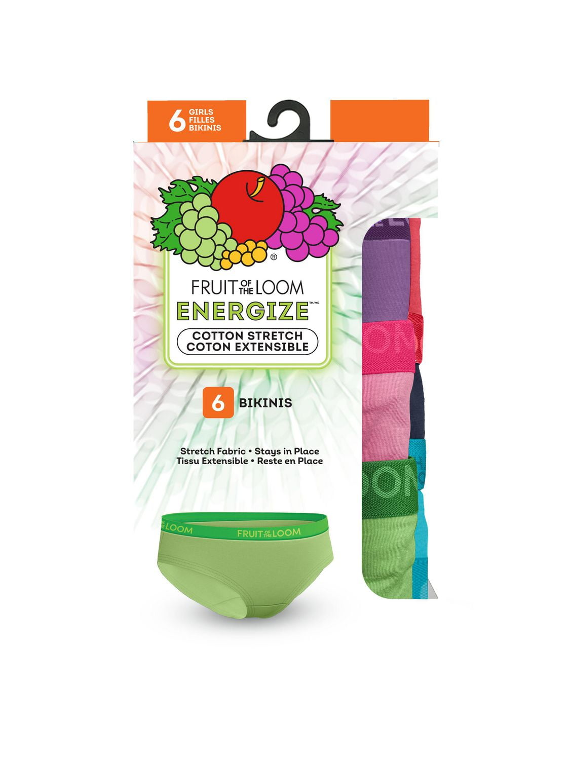 Girls' ENERGIZE Cotton Stretch Bikini, Assorted 6 pack