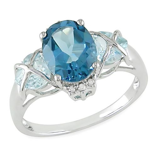 Miadora Bague avec topaze bleue Londres et topaze bleue ciel 3-1/2 ct et diamant 0.03 ct en or blanc 10 K
