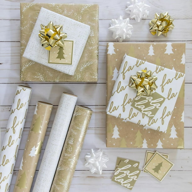 Holiday Time Christmas Gift Wrapping Kit, 4 Rolls Gift Wrap, 10 Gift