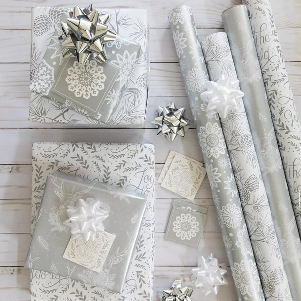 Holiday Time Christmas Gift Wrapping Kit, 4 Rolls Gift Wrap, 10 Gift
