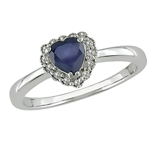 Tangelo 5/8 ct Sapphire and 0.07 ct Diamond Heart Shape Ring in 10 K White Gold