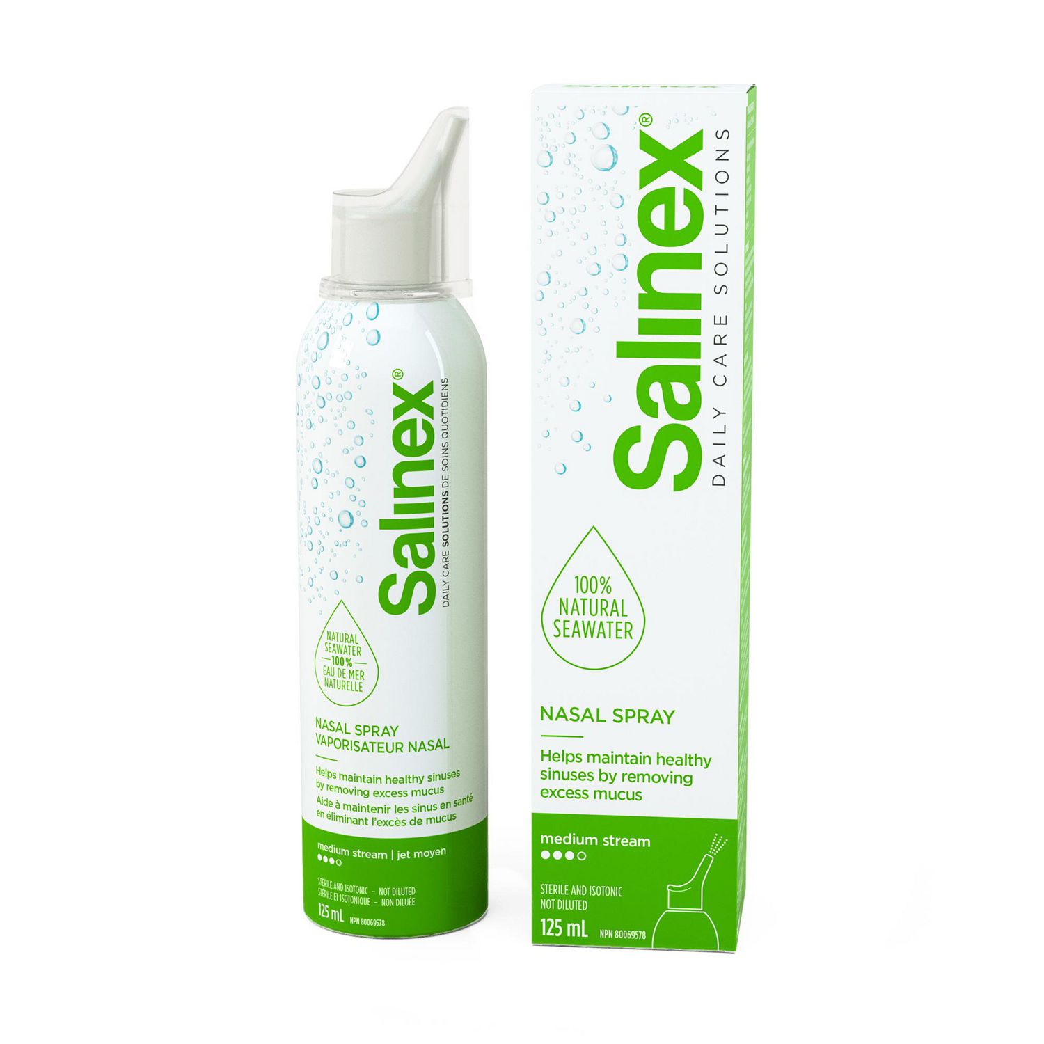 Salinex 100% Natural Seawater Nasal Spray | Medium Stream | 125 ml, Green