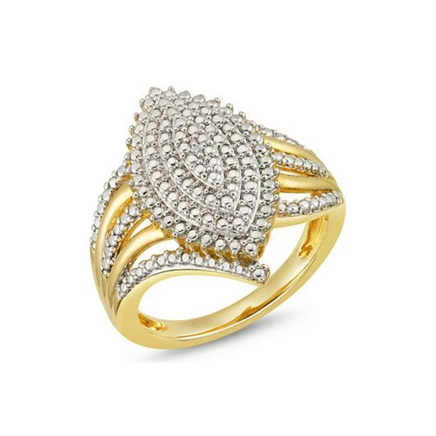 Quintessential Argent sterling plaquée or avec diamant anneau pour dames