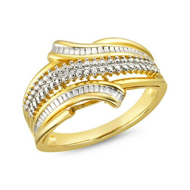 Quintessential Argent sterling plaquée or avec diamant anneau pour dames