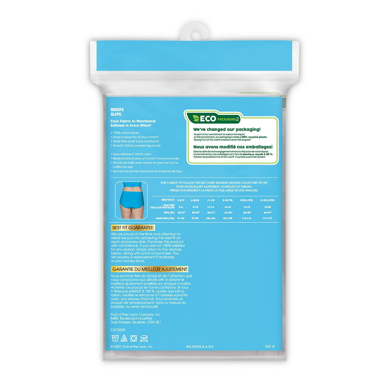 Culottes en coton Fruit of the Loom pour femmes, paquet de 6 Taille : 5